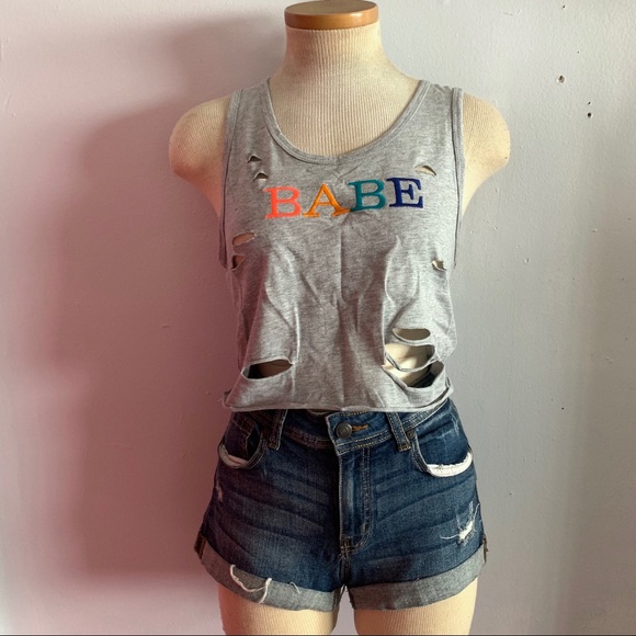 NWT F21 embroidered BABE crop top size L - Picture 2 of 5